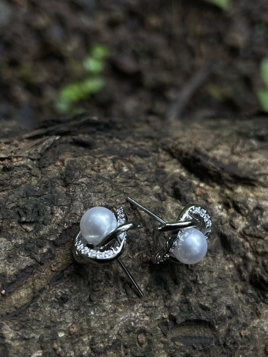 pearl zircon sterling silver plated earring