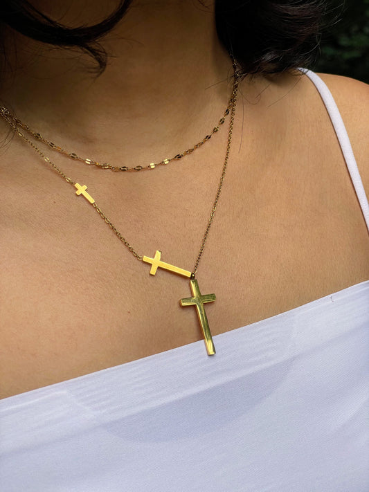 Stunning cross double layer necklace