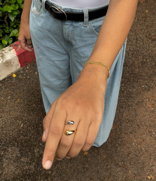 Adjustable two tone gold and silver colour ring