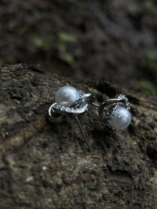 pearl zircon sterling silver plated earring