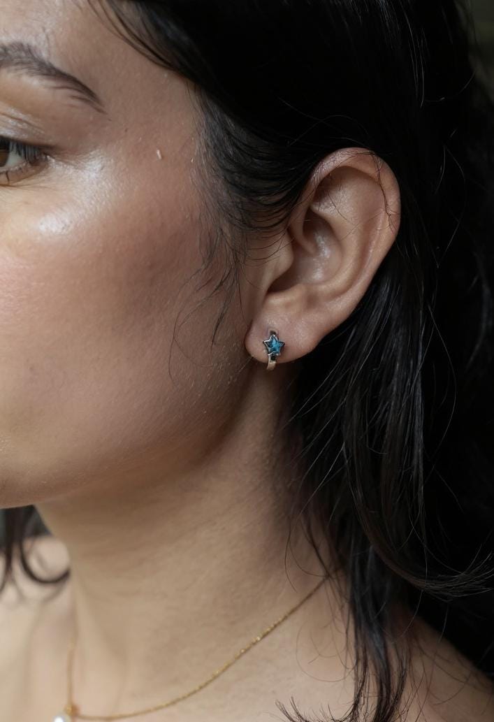 Blue star silver earring