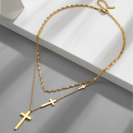 Stunning cross double layer necklace