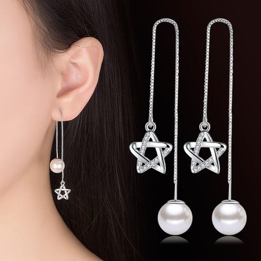 Star pearl long hanging earring